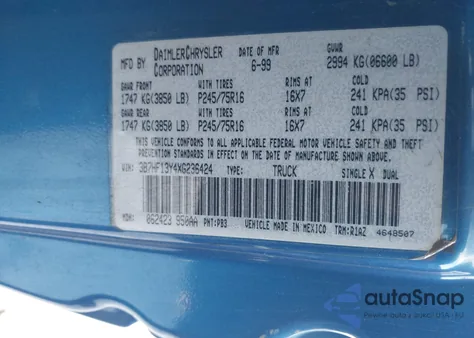 1998 Dodge Ram 1500 St from USA, damaged, VIN 3B7HF13Y2WG221094